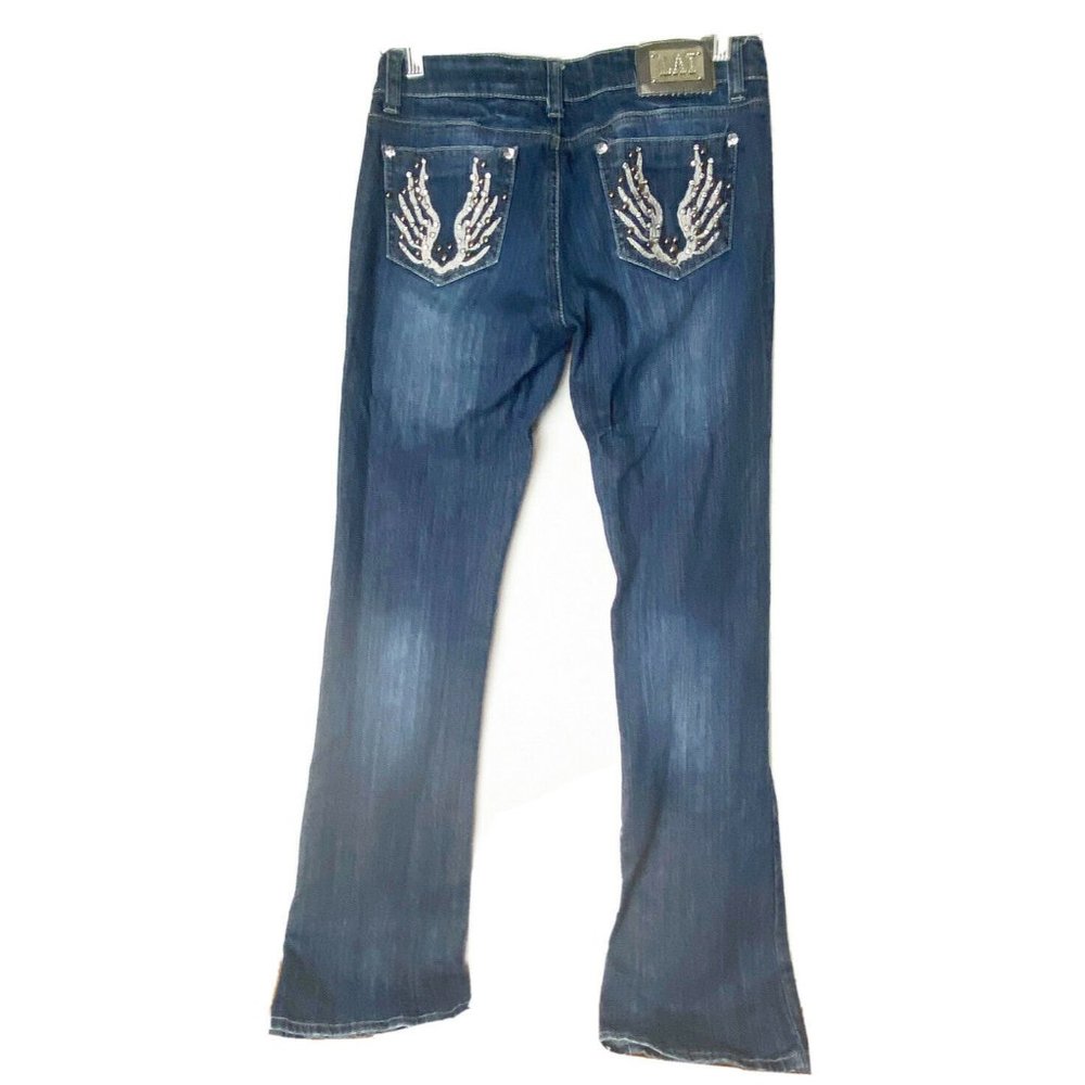 LA Idol Jeans Junior sz 7 (Actual 28x33) bling wing Bootcut EUC